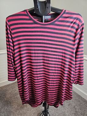 Madison Red and Black Striped 3/4 Sleeve Tee